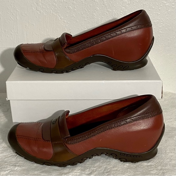 Merrell Plaza Moc Wedge Moccasins Women’s Size 8.5 Dark Autumn Leather Slip-ons - Picture 2 of 10
